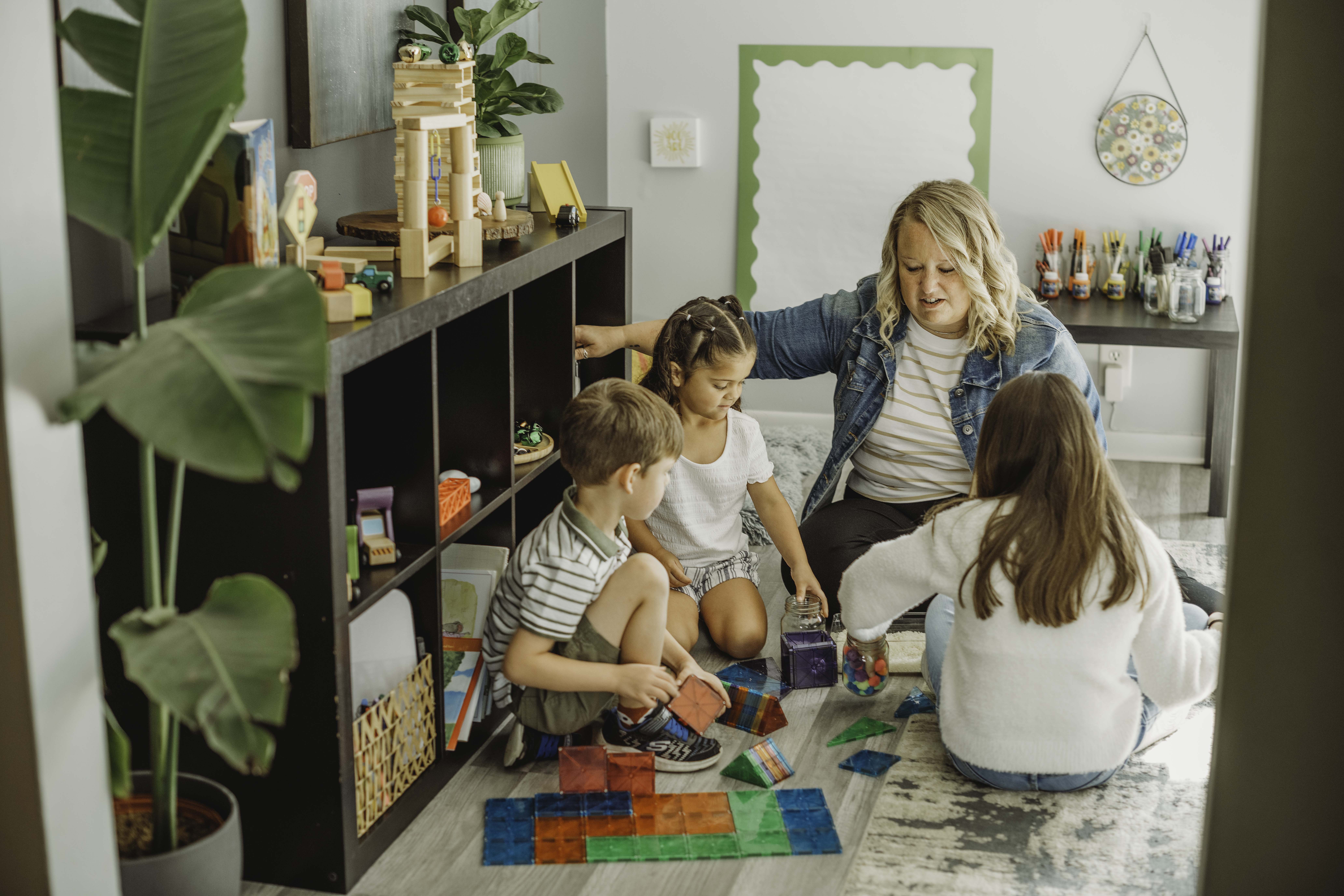 A school building stands against the backdrop of a clear sky