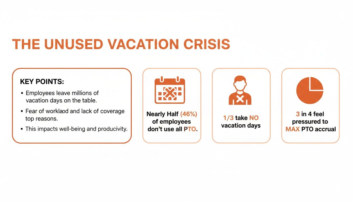 Infographic on The Unused Vacation Crisis, detailing key points and employee PTO statistics.