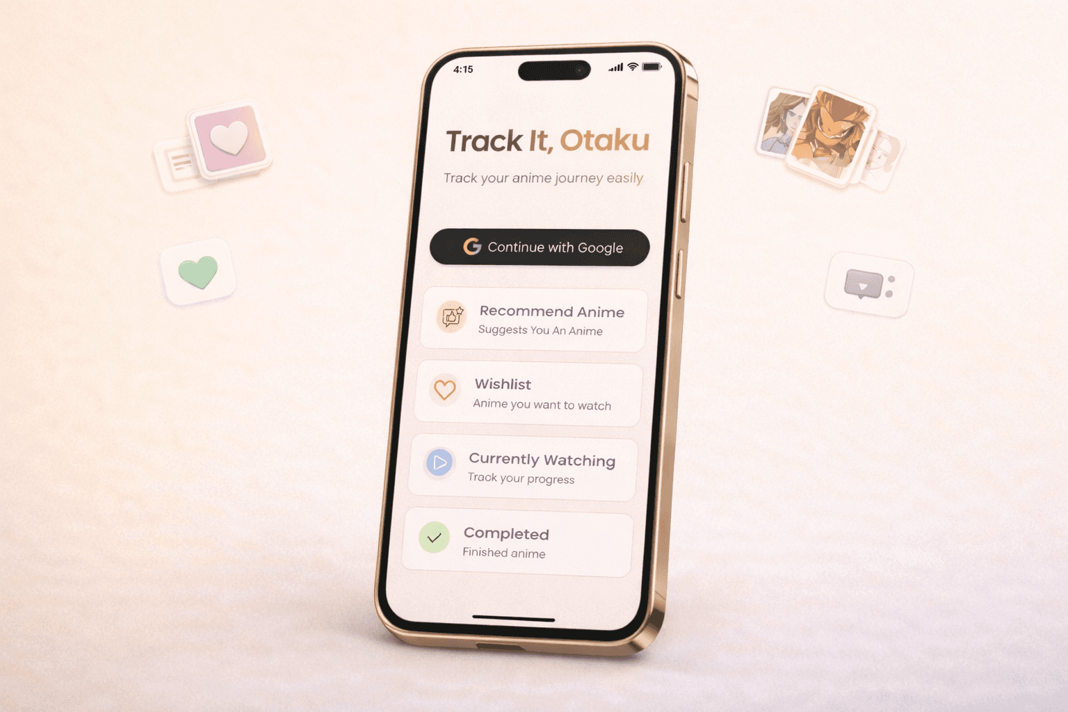 Organize your entire anime journey in one beautifully simple dashboard. Get recommendations, manage your wishlist, and track every episode with ease.