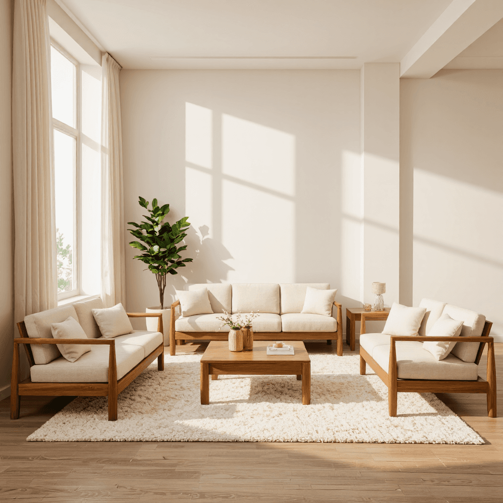 product photography of a set of living room furniture including a coffee table and seating arrangements