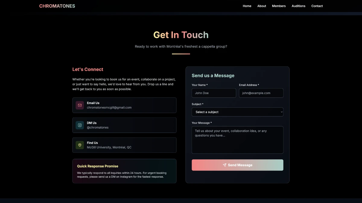 Chromatones Website - Contact Page Screenshot