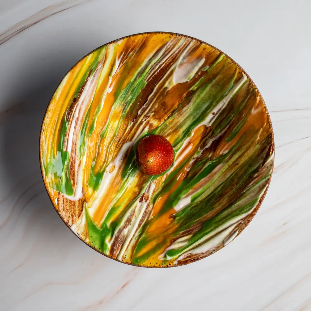 Strawberry, Black Pepper, Lemon Basil, Cultured Cream, Candied Turmeric