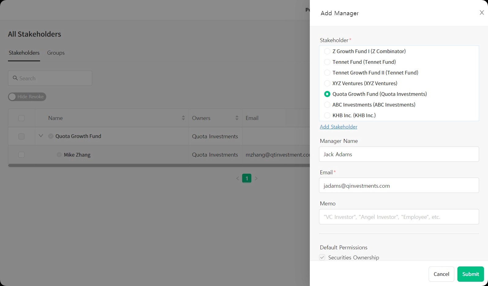 click add stakeholder button to add a new user