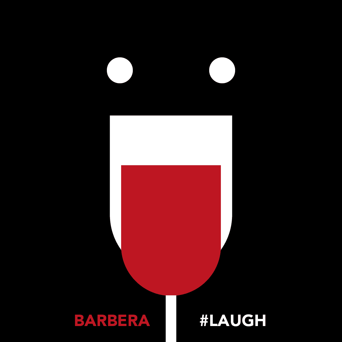Elements of an illustrated wine glass form a new illustration: laughing face.