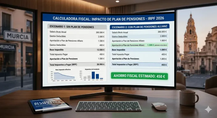 Simulación del ahorro fiscal directo en IRPF por invertir en un plan de pensiones de Allianz.