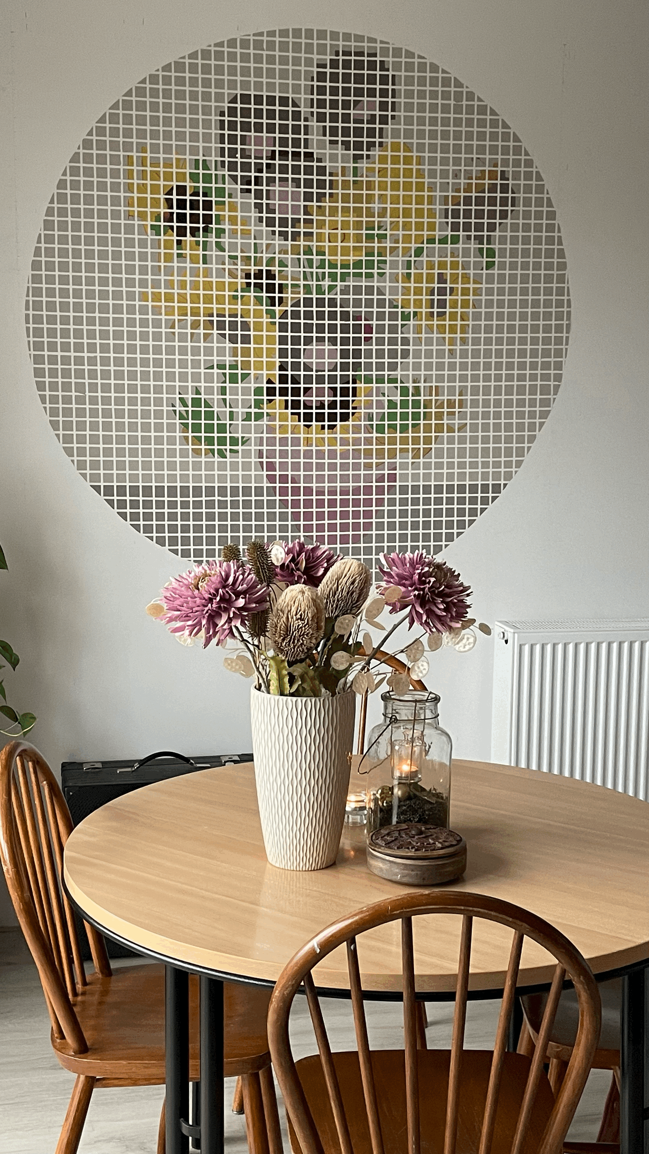 zonnebloemen in pixelsels