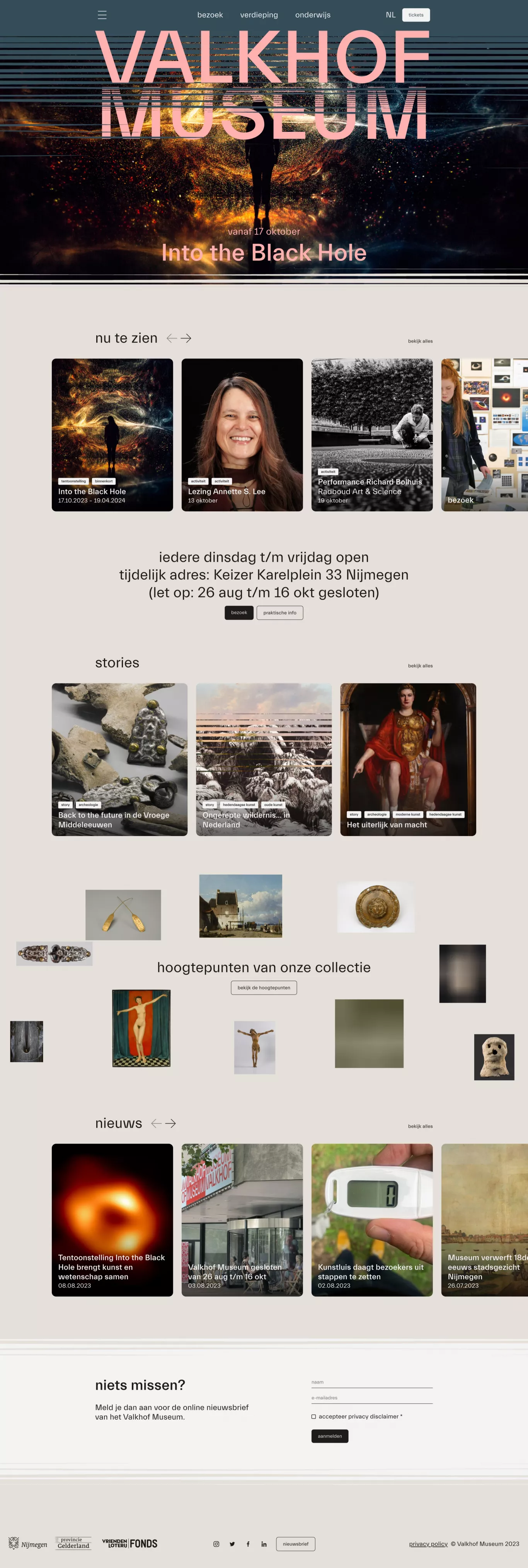 Valkhof Museum other page screenshot showcasing Art and Local Business design