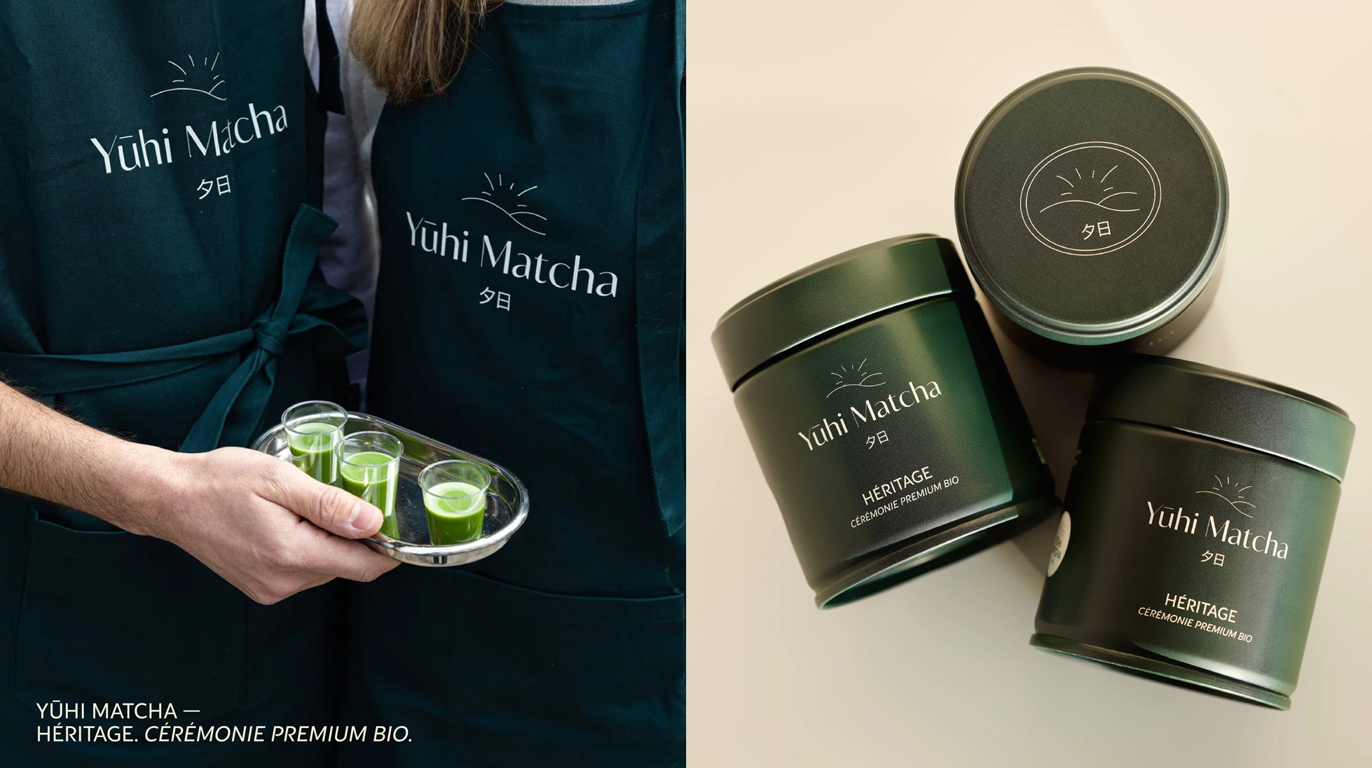 Dégustation de matcha servie par les fondateurs de la marque. + photo du produit Yūhi Matcha Héritage 30g.