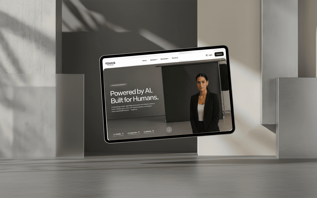 A person stands in a room with an orange-lit wall, casting a dramatic glow. Their contemplative pose is reflected on a glossy floor, evoking a serene mood