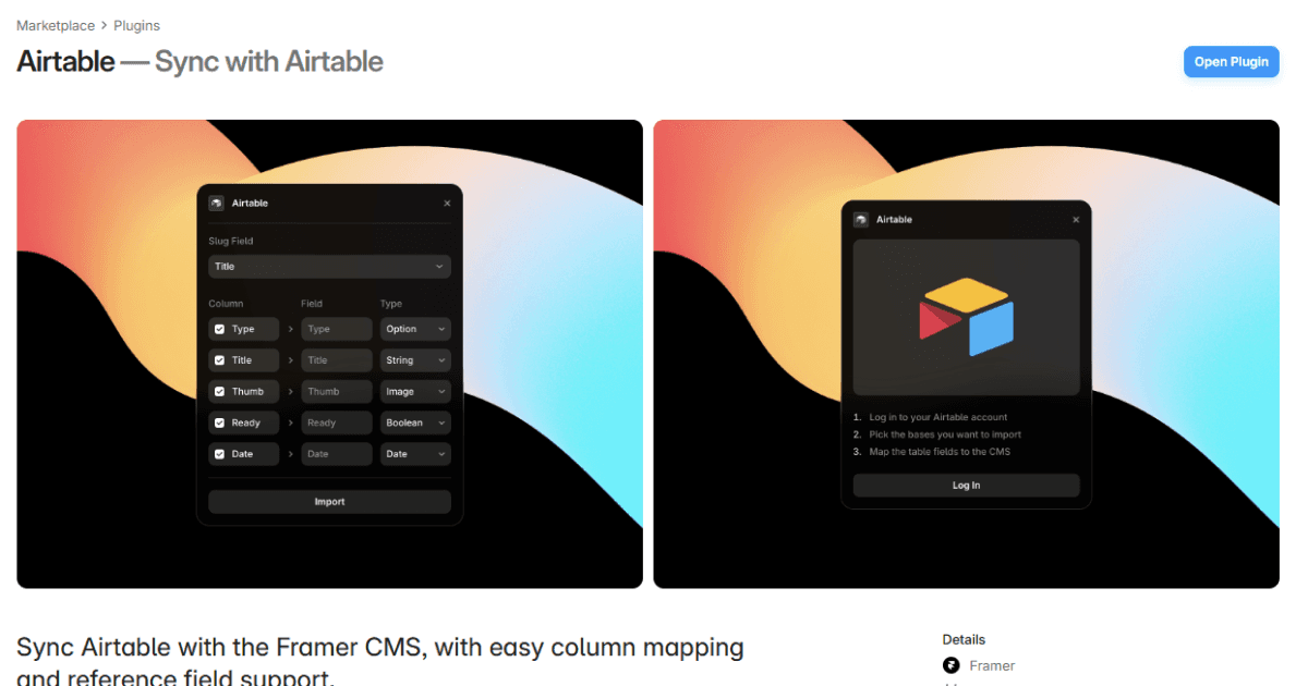 Plugin Airtable pour connecter une base Airtable au CMS Framer