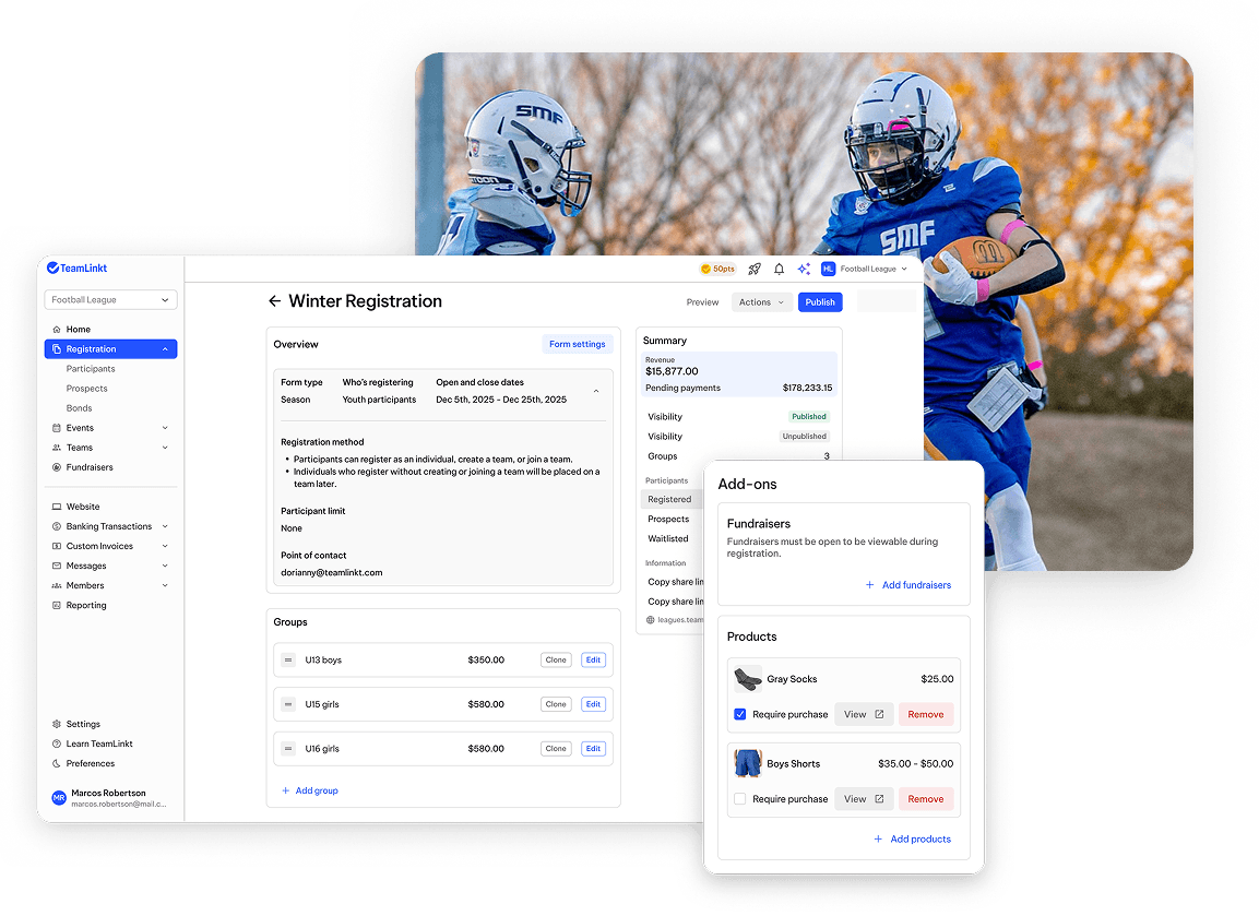 TeamLinkt's Football Registration Forms & Software Tool