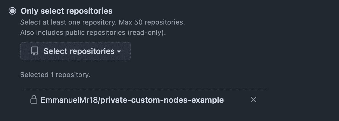 This image is displaying how we have selected only the repository where we are saving our private custom nodes
