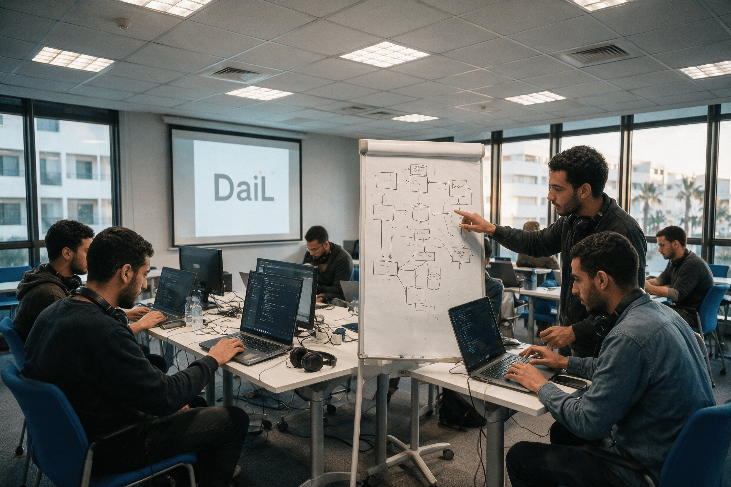 Day 2, Wolf: developers build a scalable system around an architecture diagram at UIC Casablanca