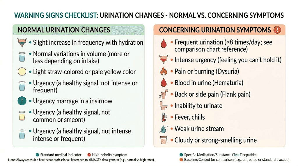 Warning signs for urination changes on tirzepatide versus normal adjustments