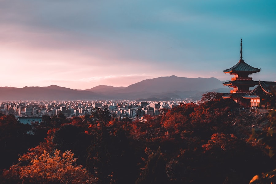 Japanese city and temple landscape