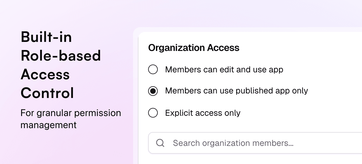 Build0 User Management interface showing Role-Based Access Control settings.