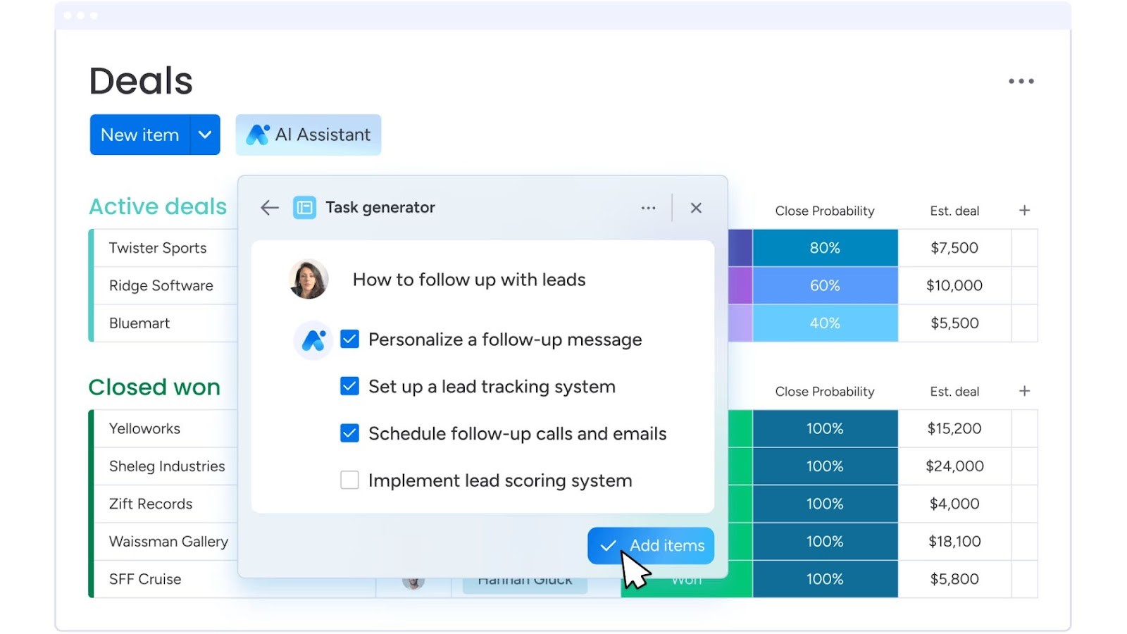 Monday.com's AI assistant for automating sales tasks