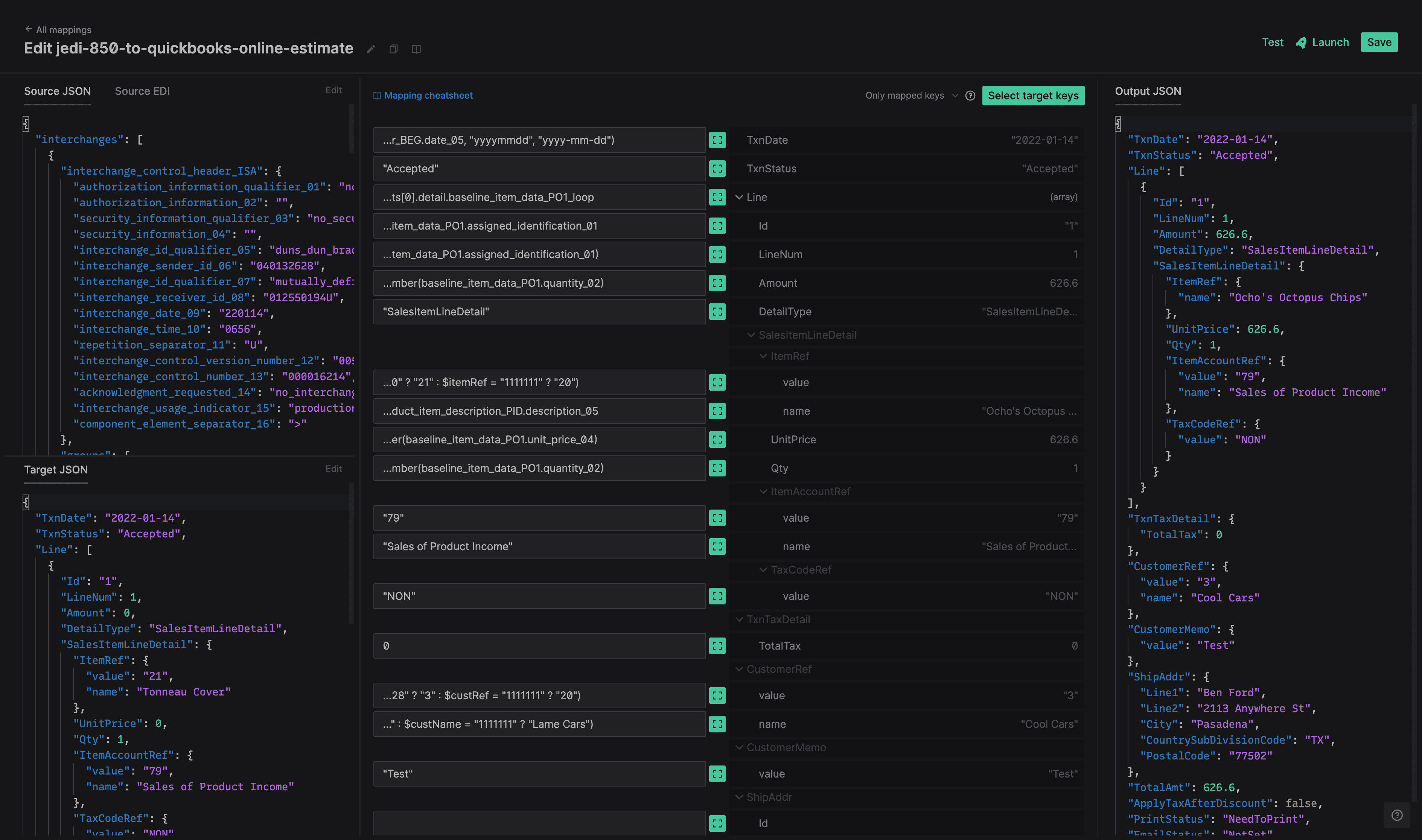 Image of the Mappings Editor with several mapping transformations