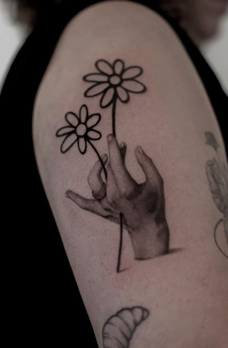 Playful Graphic Linework Fairy Tattoo by Artist Sandra
