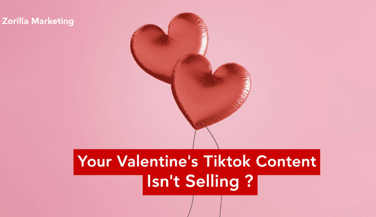 Valentine’s Day themed TikTok Shop visual showing heart balloons and headline text highlighting why creator content may fail to convert into sales.