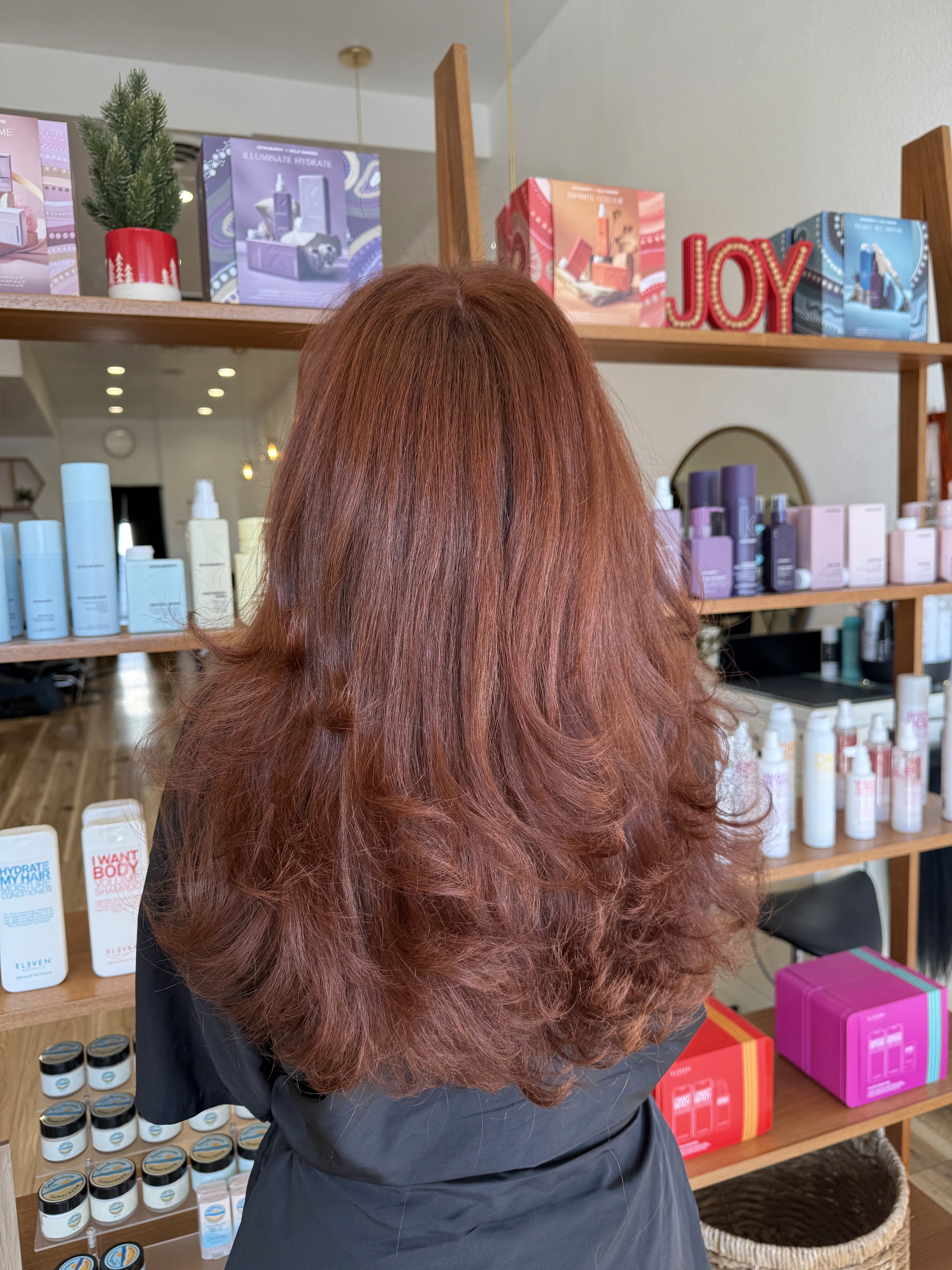 Dimensional copper red color by Lauren Jojola at Del Sol Hair Studio Huntington Beach