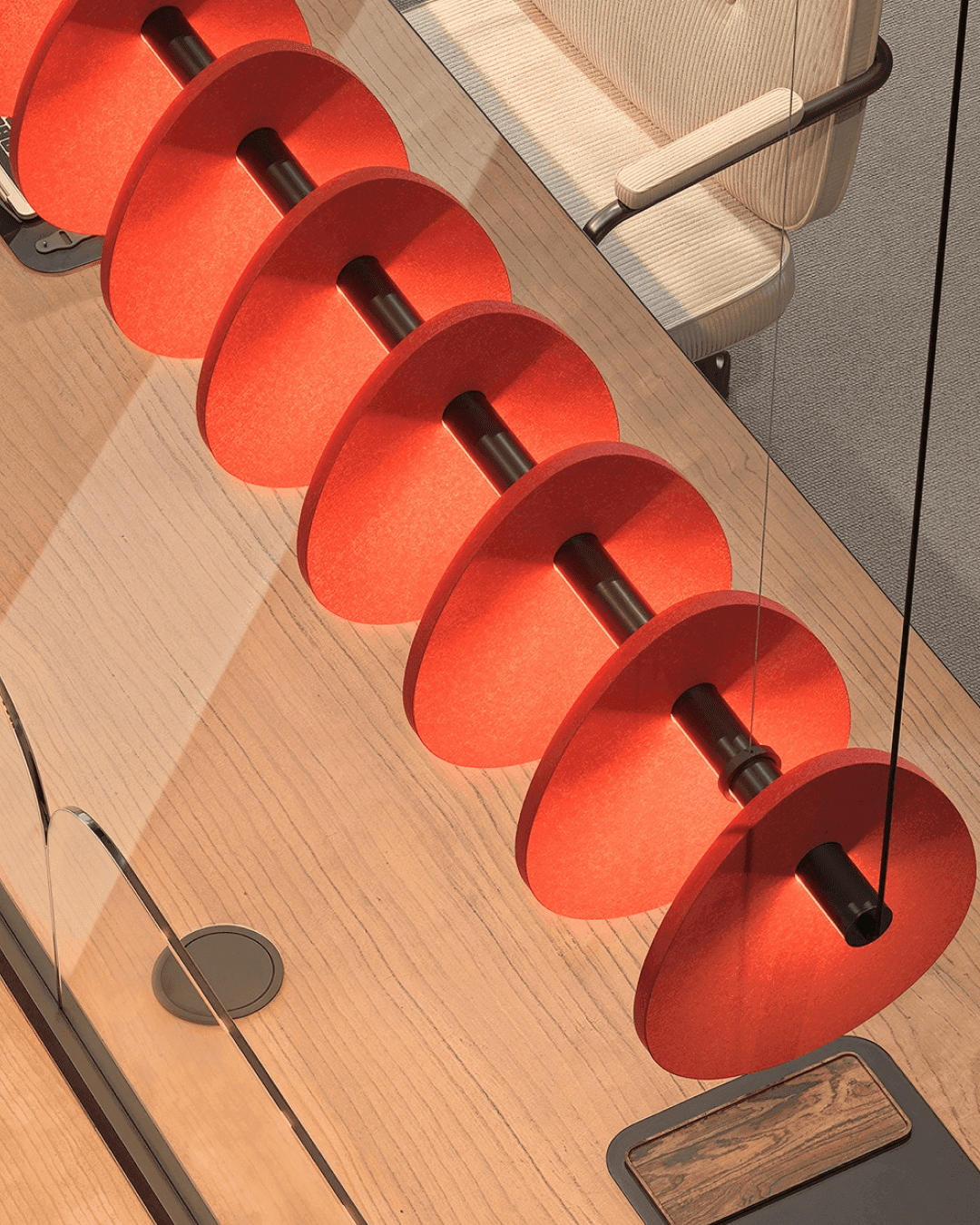Lámpara Blaber Pick con panels acústicos de Beneito Faure