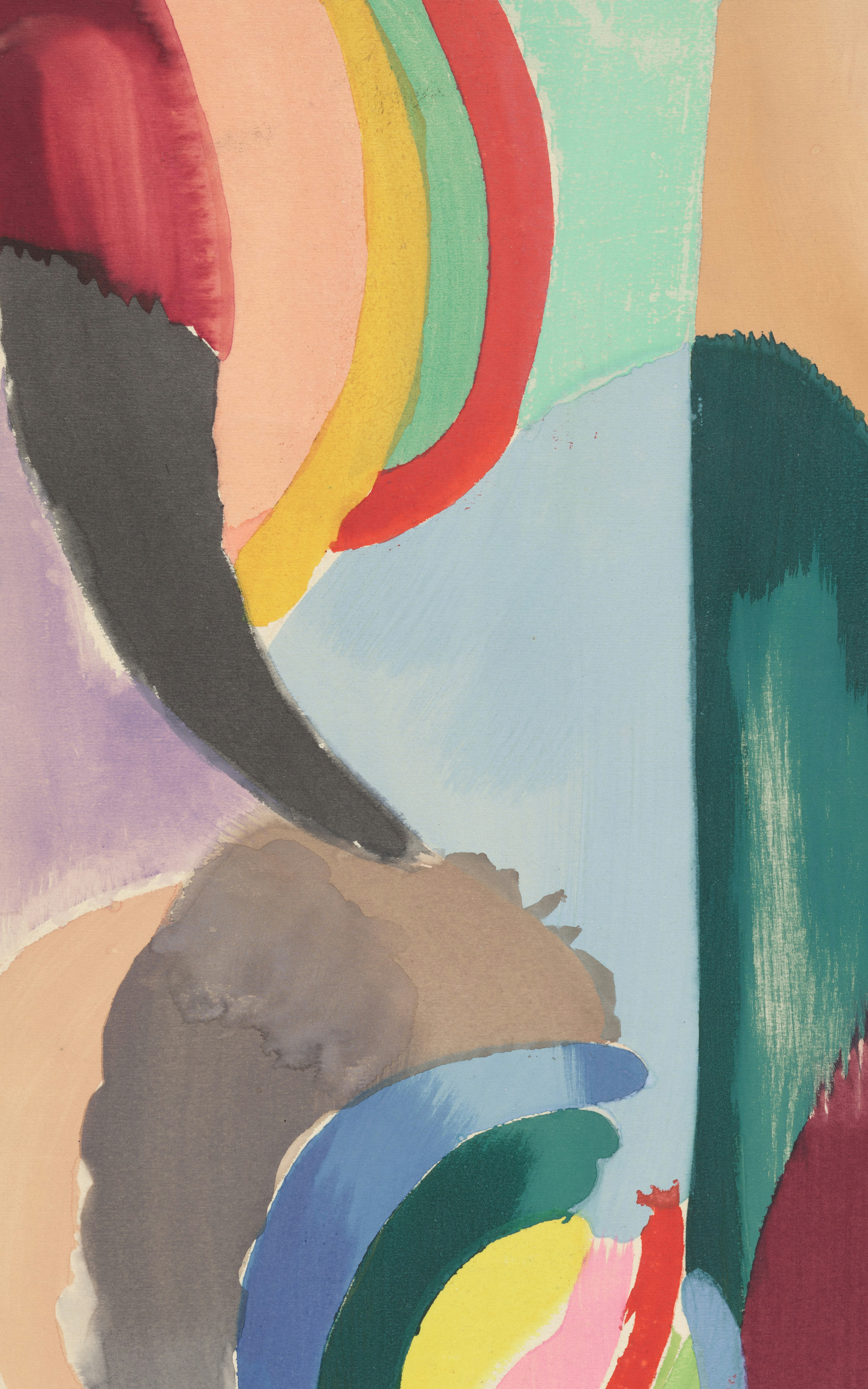 Abstract colorful shapes and lines in watercolor