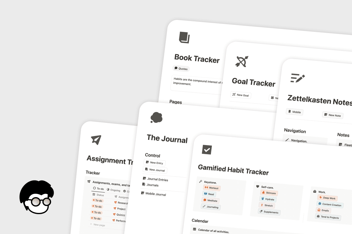 A thumbnail of 6 Notion templates stacked upon each other.