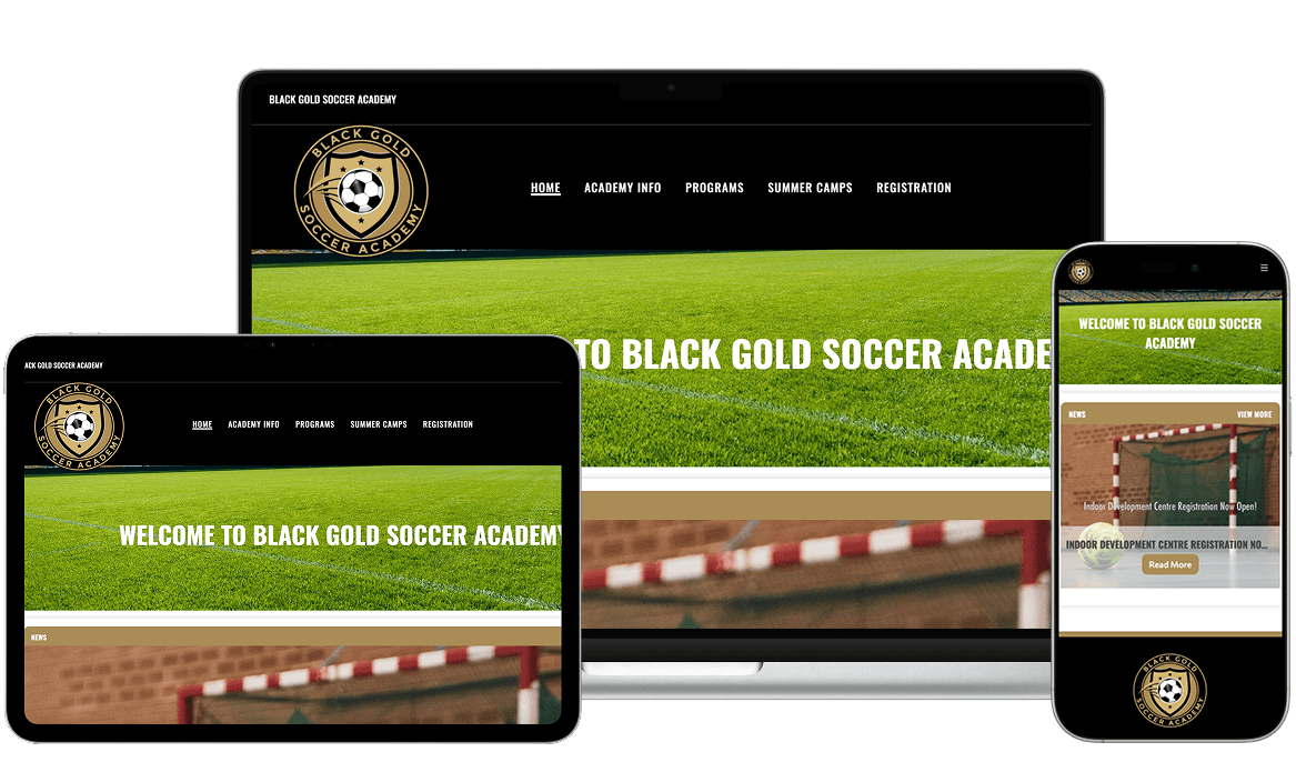 Soccer Website in Desktop, Mobile and Tablet size powered by TeamLinkt.