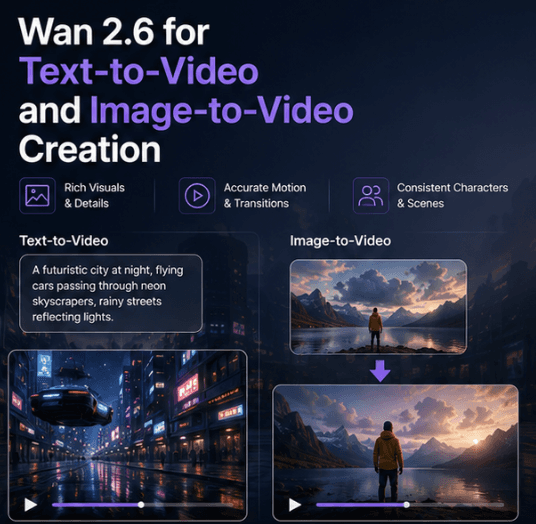 Wan 2.6 für die Texterstellung zu Video und Bild zu Video