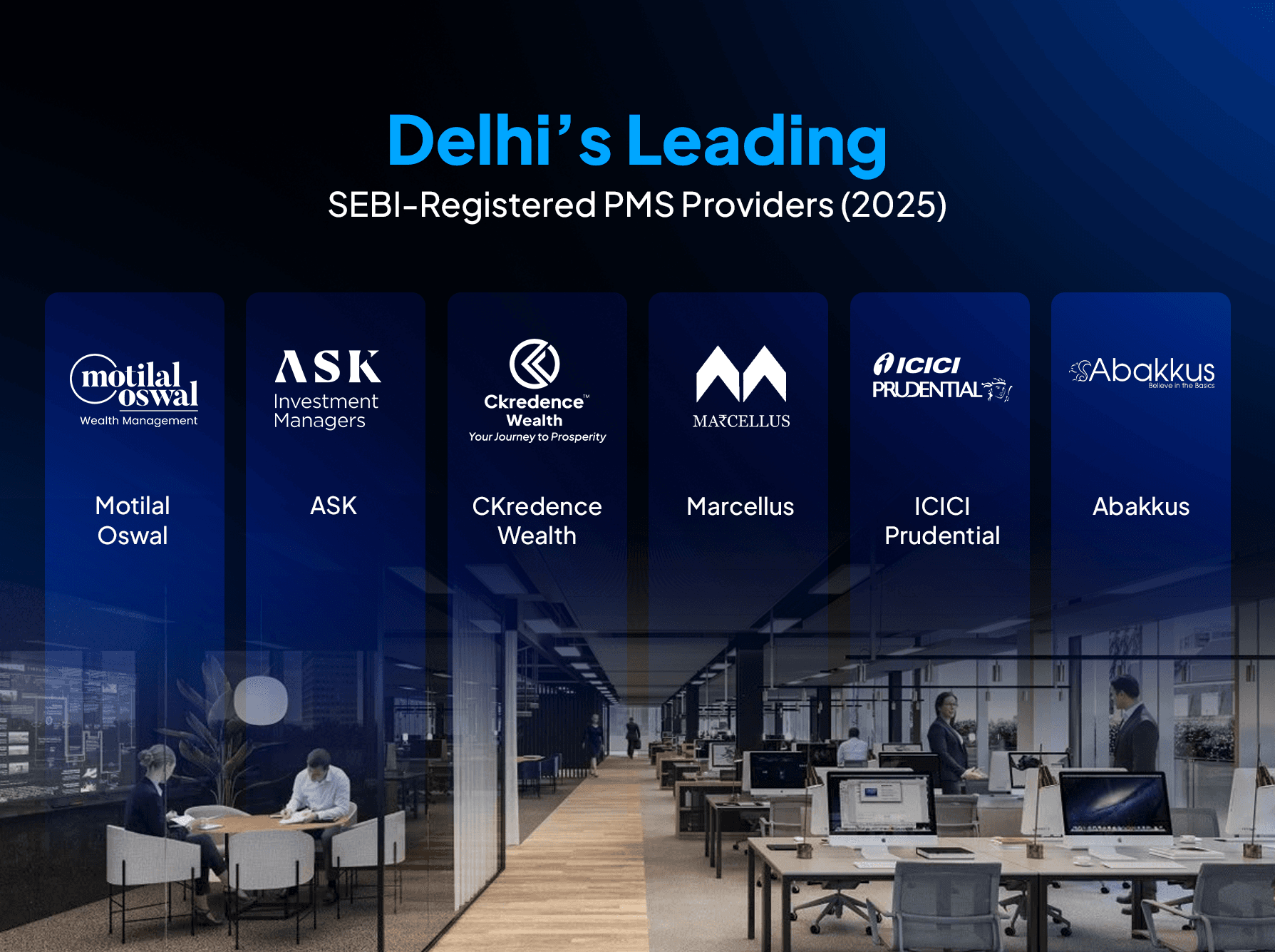 Graphic listing top PMS providers in Delhi.
