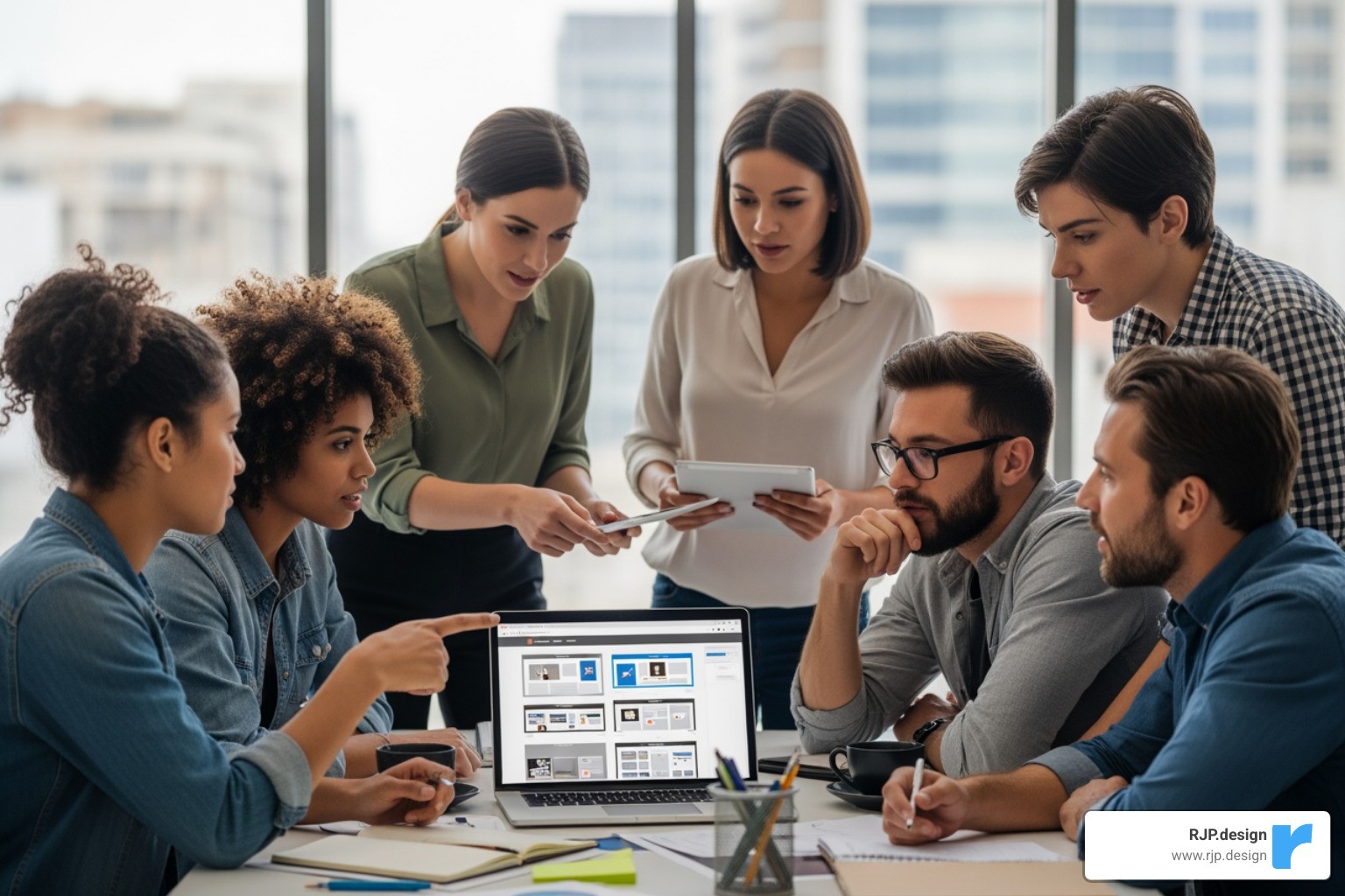 Team working on a website redesign - wordpress website redesign cost