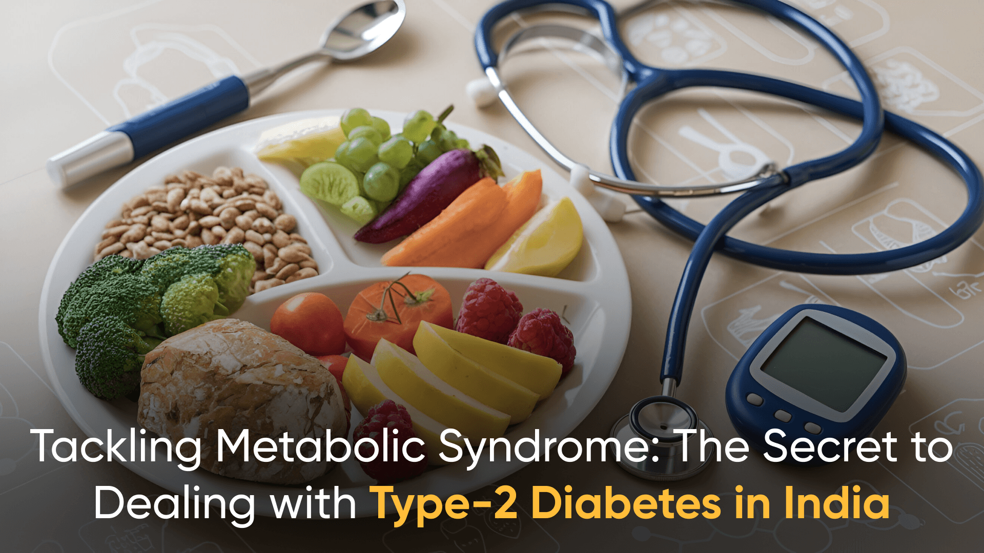 Healthy plate with vegetables and fruits for managing type-2 diabetes in India