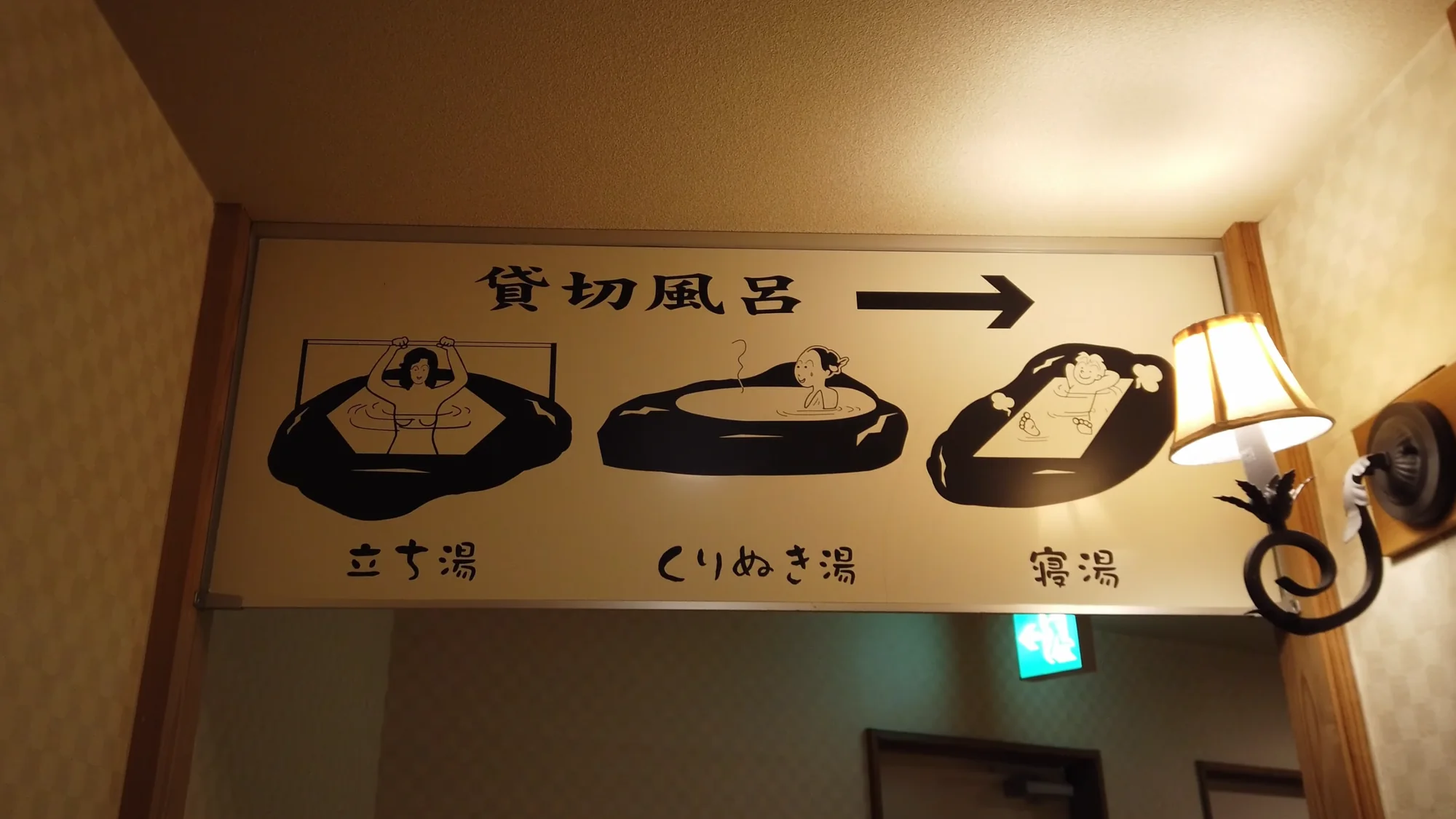 An inn sign pointing to the private kashikiri baths