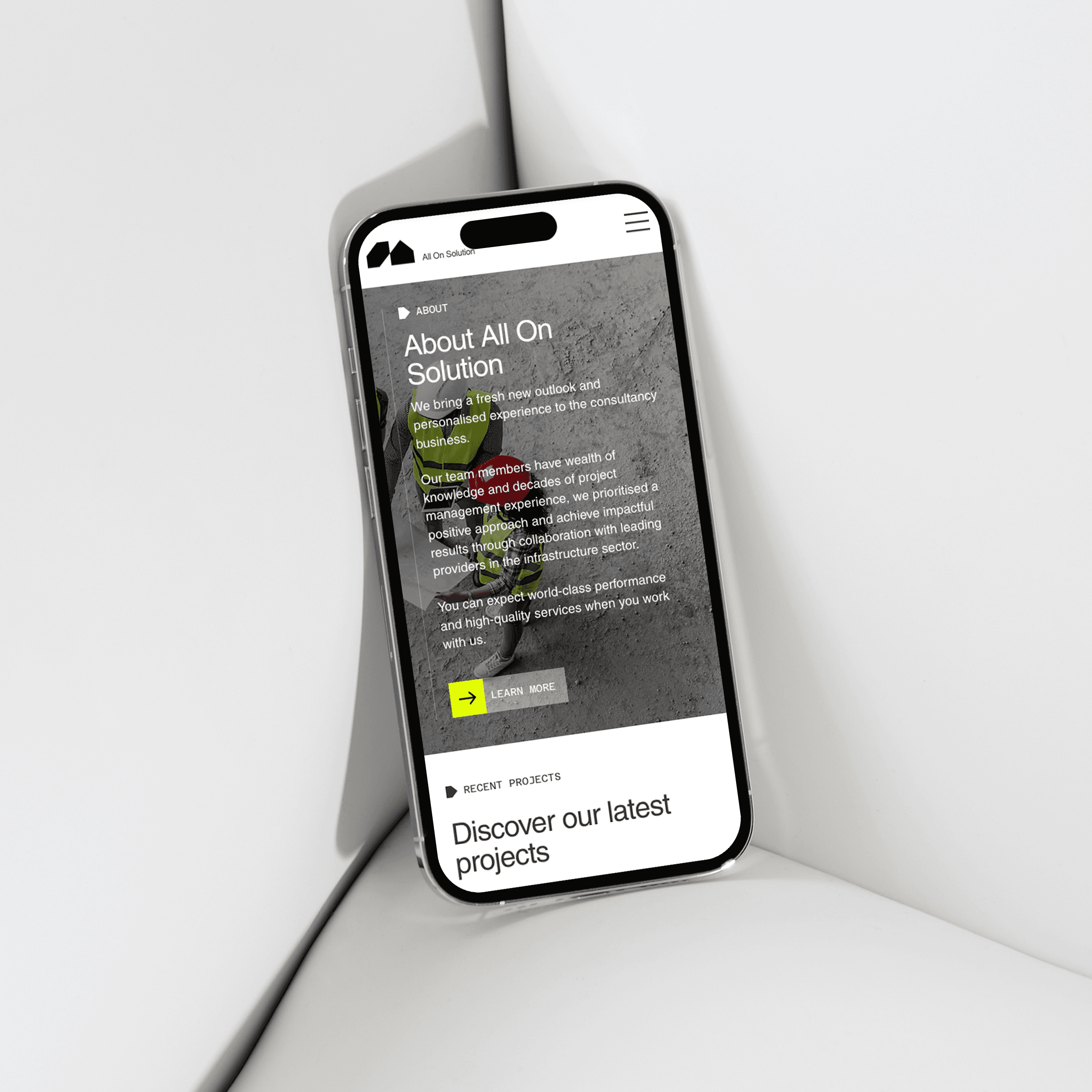 All On Solution Website projects banner on phone