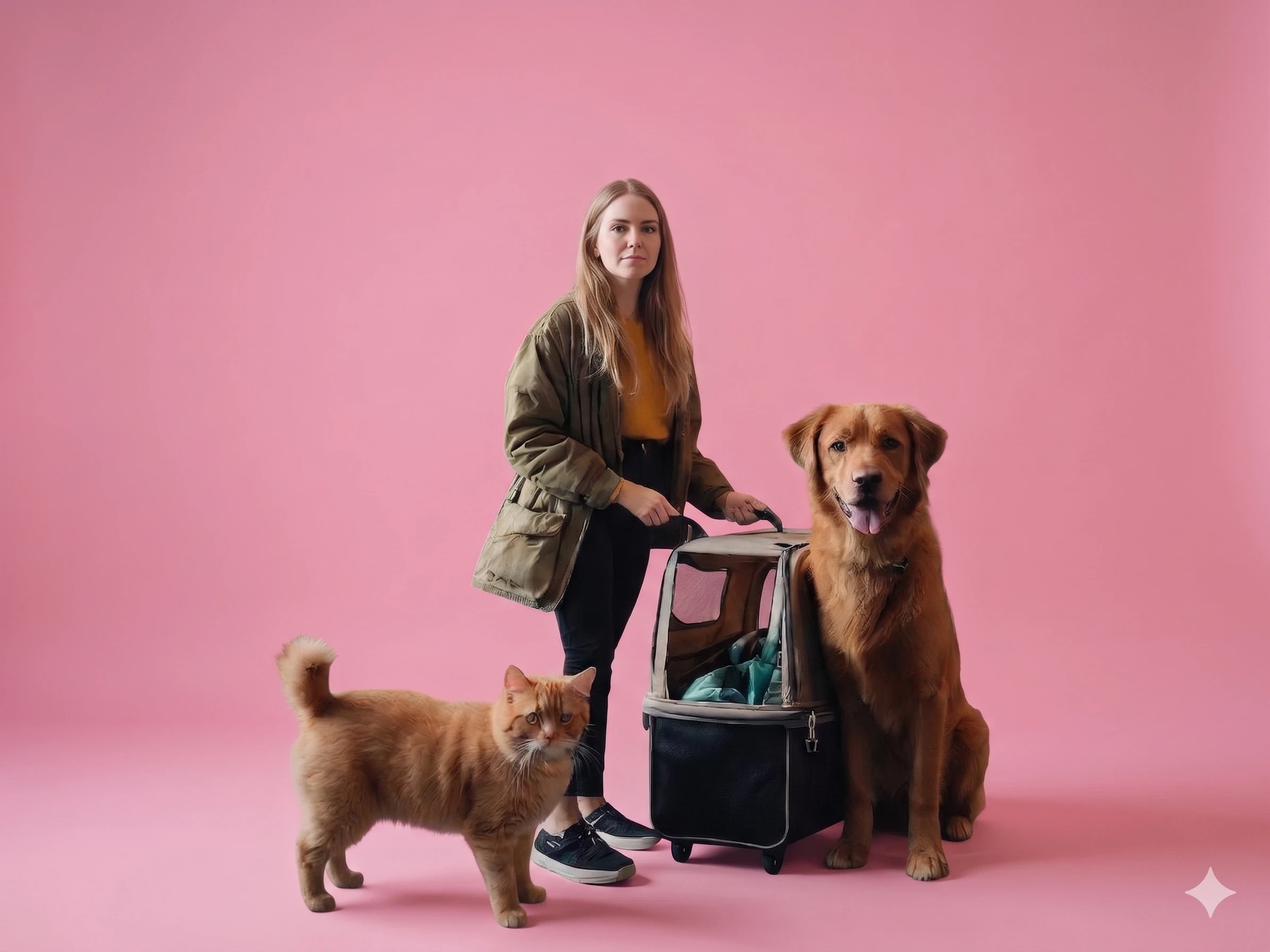 a small white dog sitting on a pink background