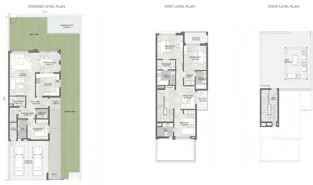Floor plan of the 3 Bedroom Townhouse at South Bay Cove, showcasing layout and room dimensions.