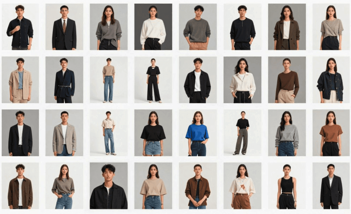 AI creative production applications showing volume, speed, and variation capabilities for fashion brands