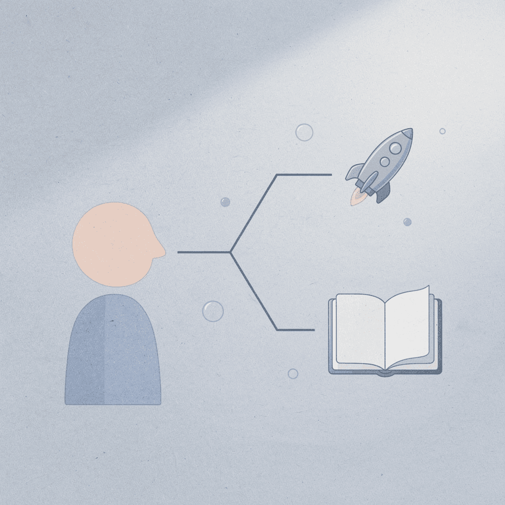 Book icon splitting into two paths representing curriculum diversification