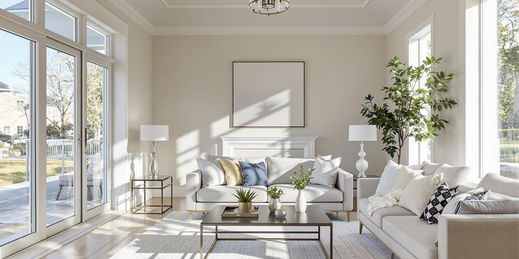 Bright living room with stylish furniture and natural light.