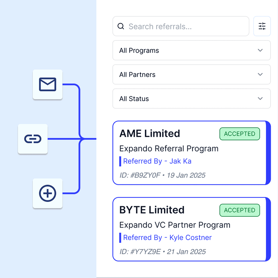 Referral capture capturing referrals from multiple sources in companies' existing workflows