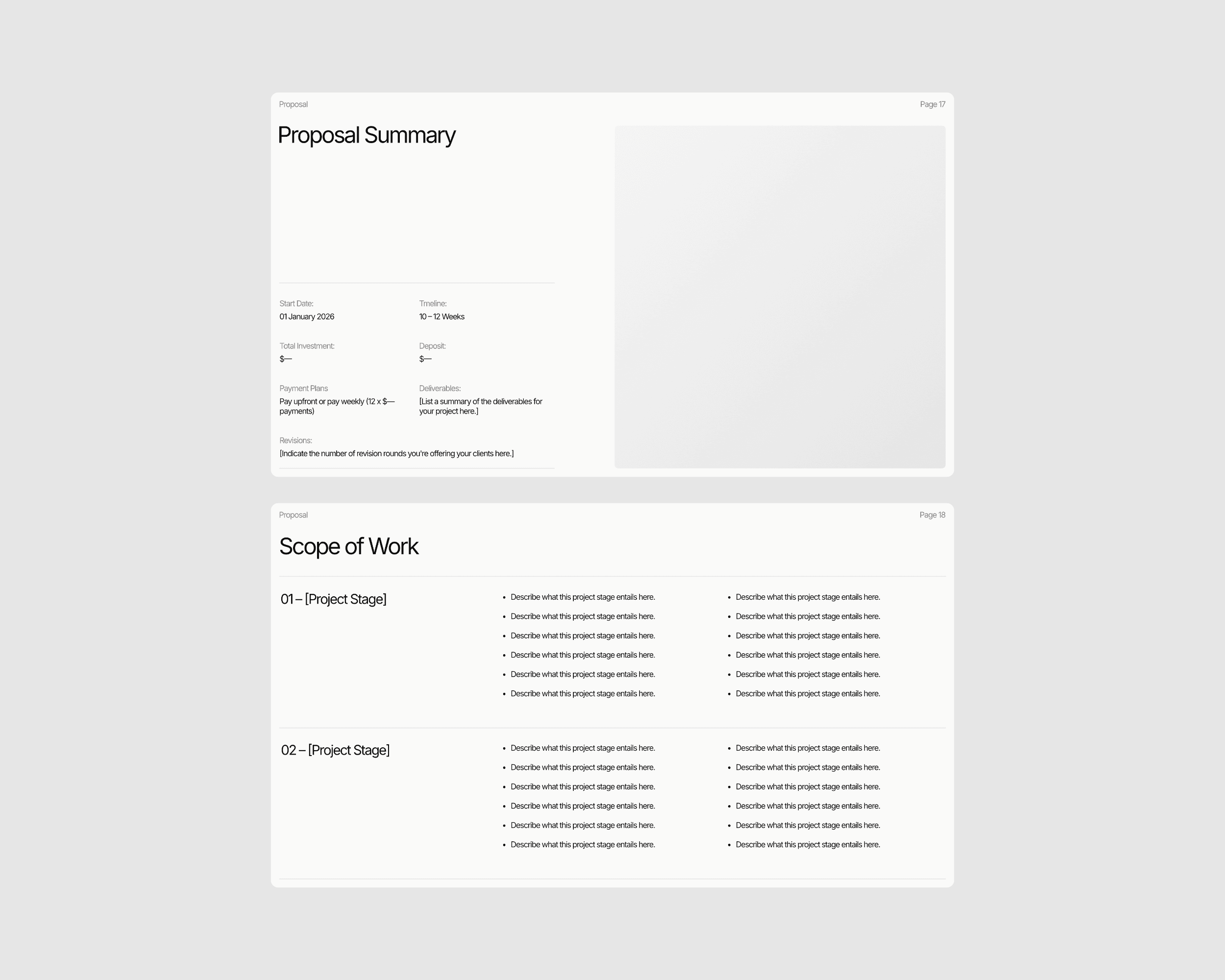 Slides from a project proposal presentation. The presentation features a simple, minimalist design.
