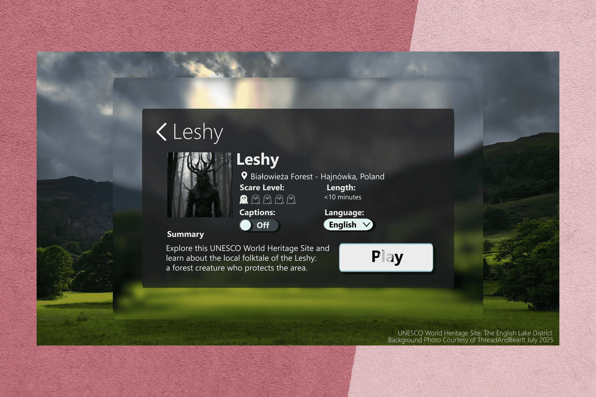 Stillframe of menu portion when selecting a specific story to interact with. This story is one about a creature known as the leshy