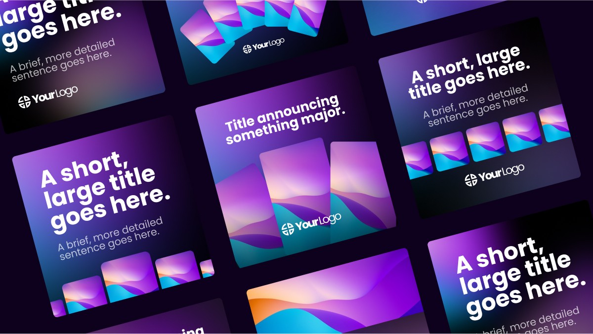 Instagram post templates with placeholder text and vibrant gradients in Figma