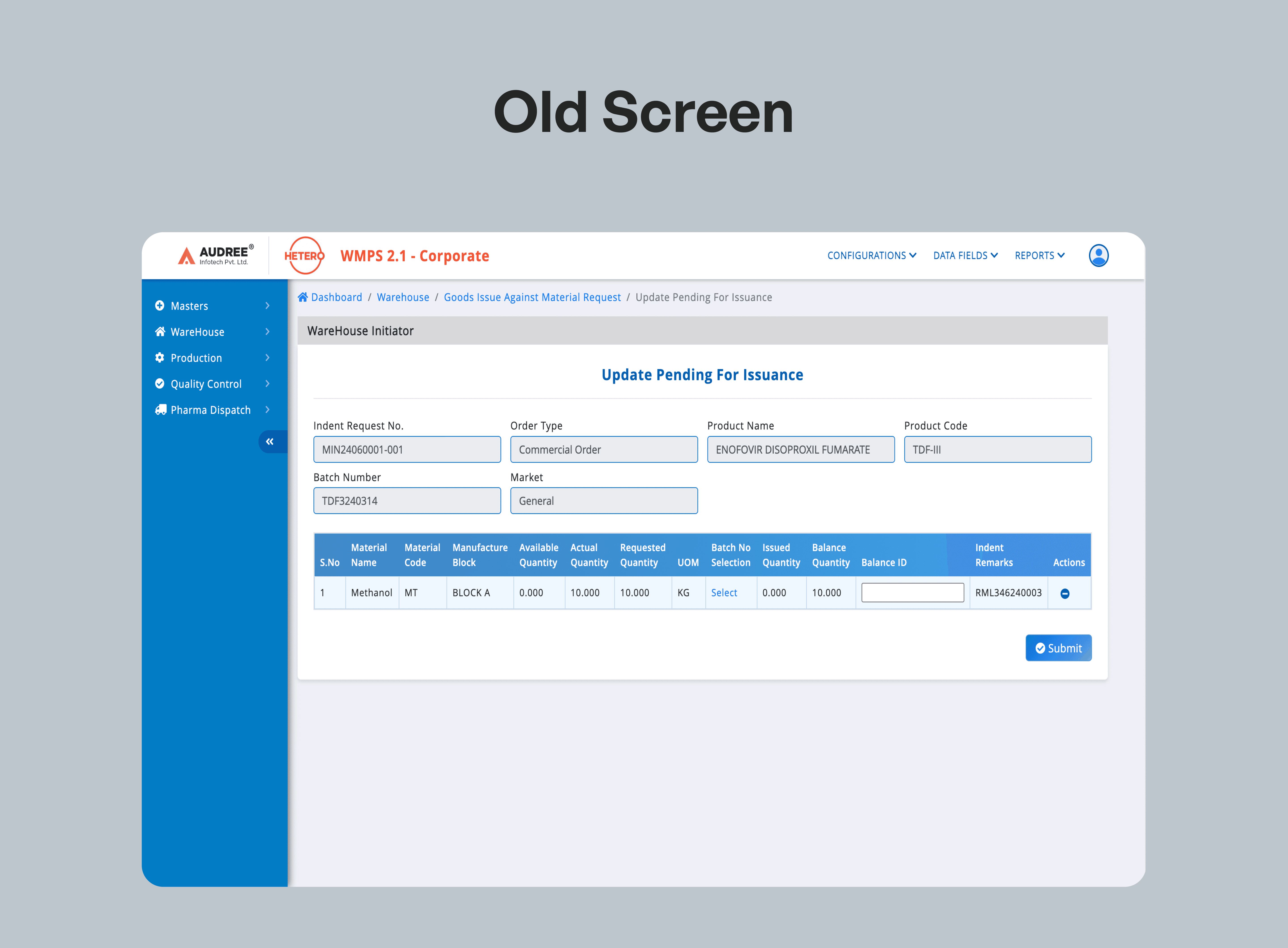 Old Audree Softwares Screen