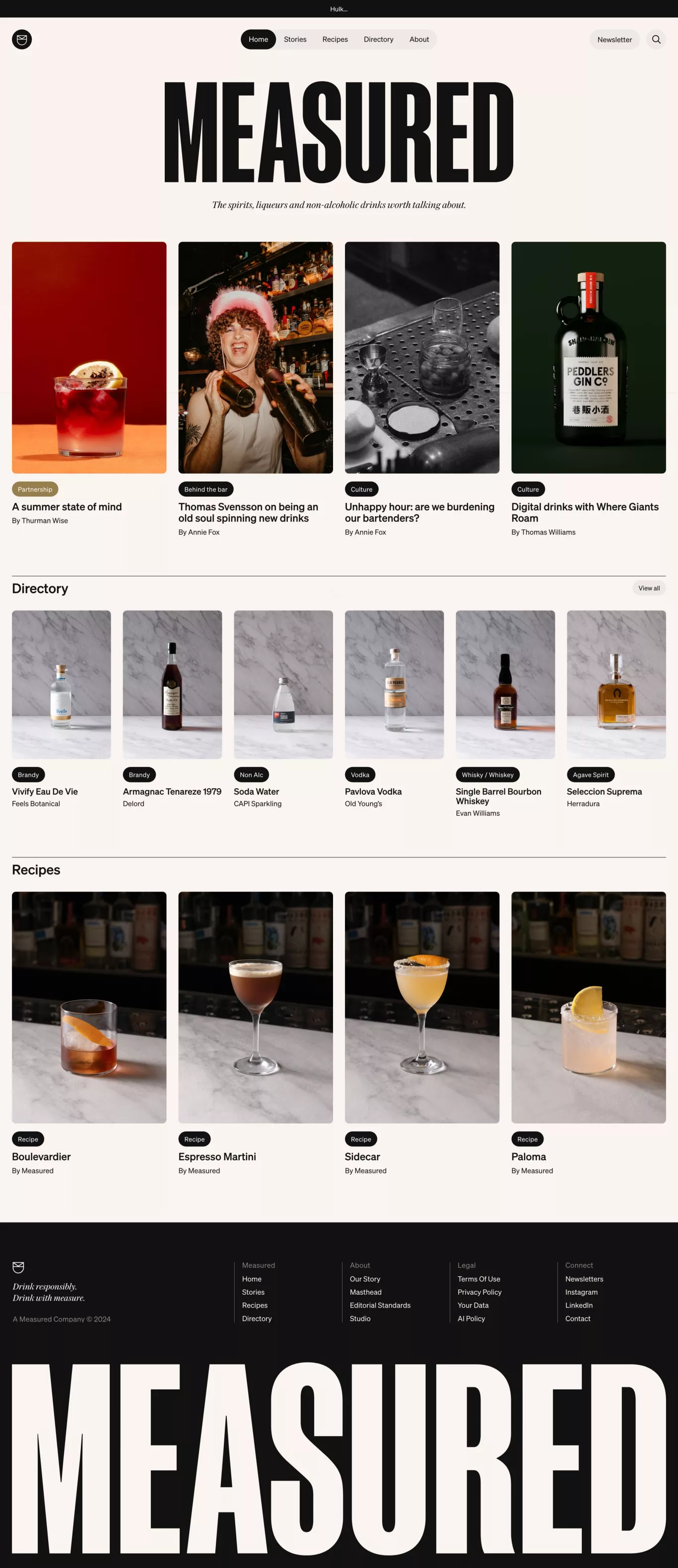 Measured blog page screenshot showcasing Food & Drinks and Magazine design