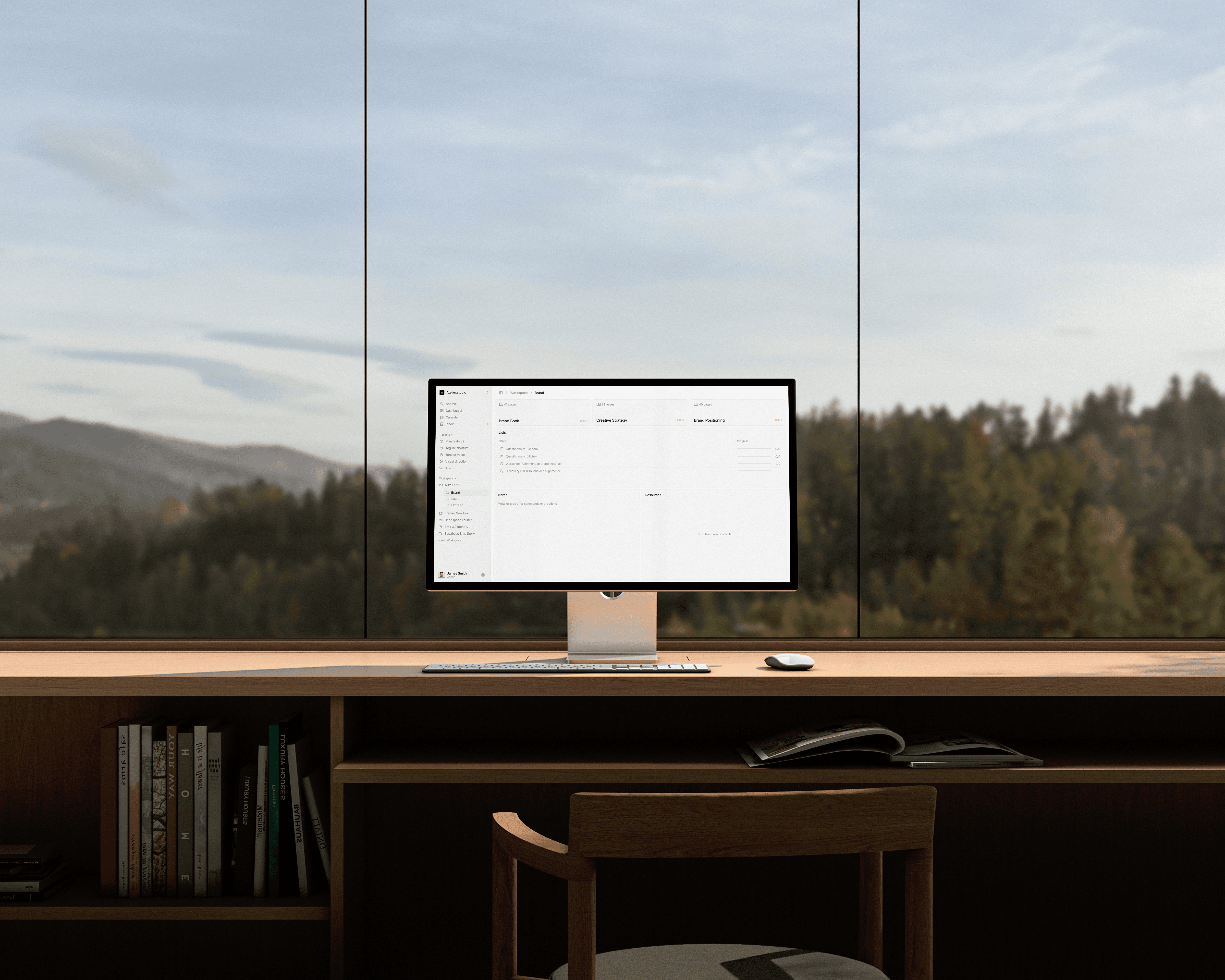 Willow desktop SaaS UI mockup in a natural minimalist interior workspace