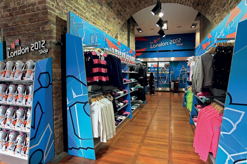 London 2012 Olympic merchandise shop fit-out with retail display shelving and bespoke joinery