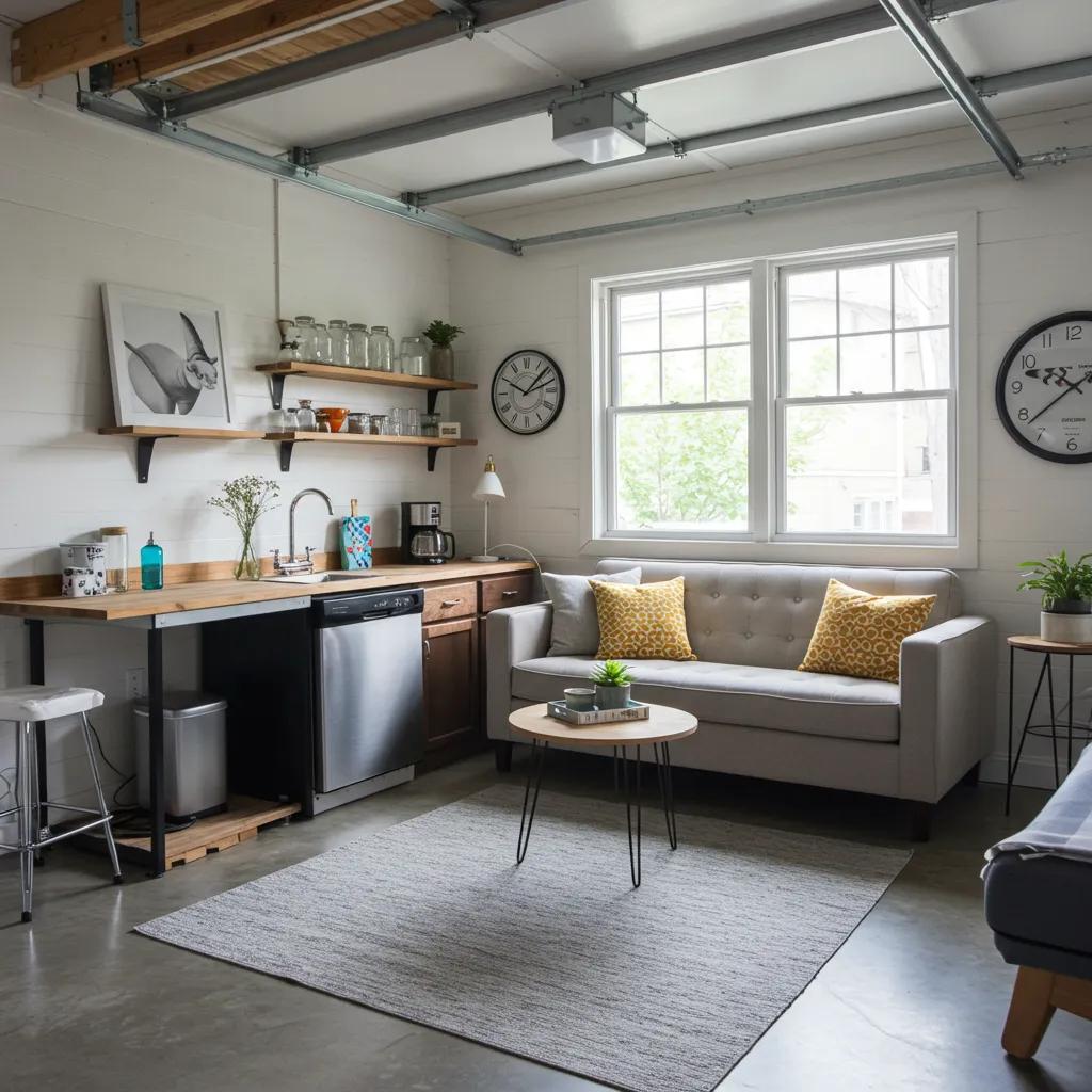 Stylishly converted garage into a cozy studio, highlighting the benefits of garage conversions for flexible living
