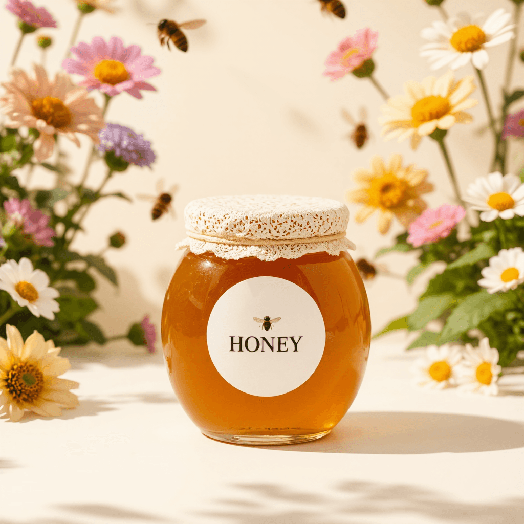 product photography of a jar of honey, used as a natural sweetener